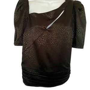 Milk & Honey Black on Black Peek-a-Boo Cut Out Front Puff Short Sleeves Sz L #01